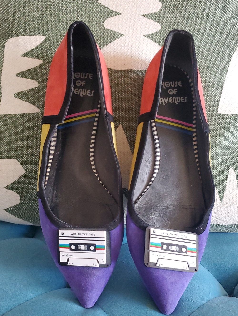 "House Of Avenues" (Hong Kong Brand) Suede Colour Block Pointed Toe Flats
